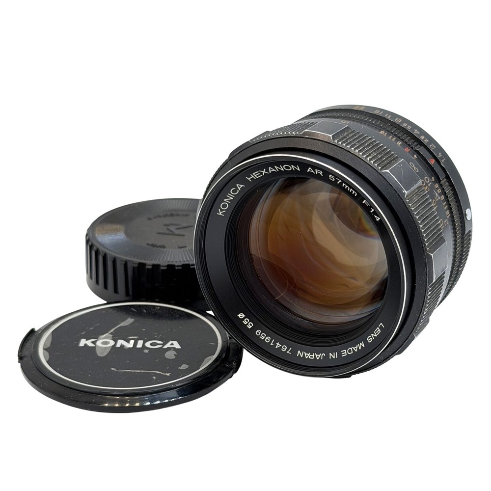 Konica Hexanon AR 57mm f1.4 Prime Lens with Caps Vintage Manual Focus 7641959
